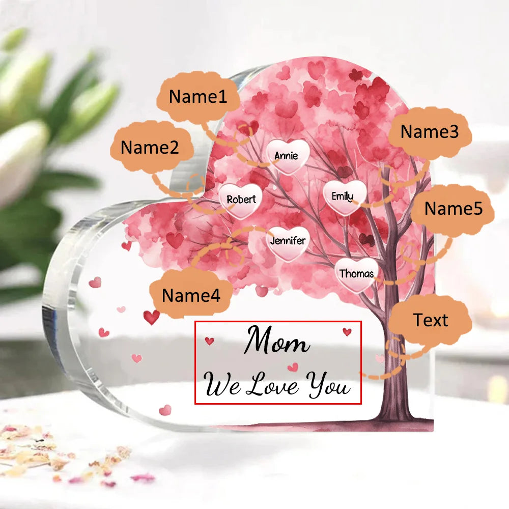 Personalized 1-10 Names and Text Pink Family Tree Family Acrylic Decorative Desk Decoration for Mother