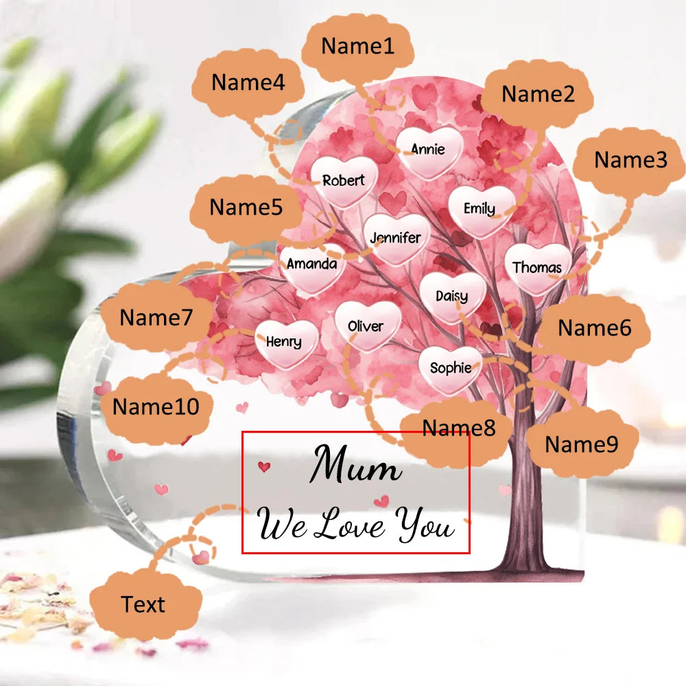 Personalized 1-10 Names and Text Pink Family Tree Family Acrylic Decorative Desk Decoration for Mother