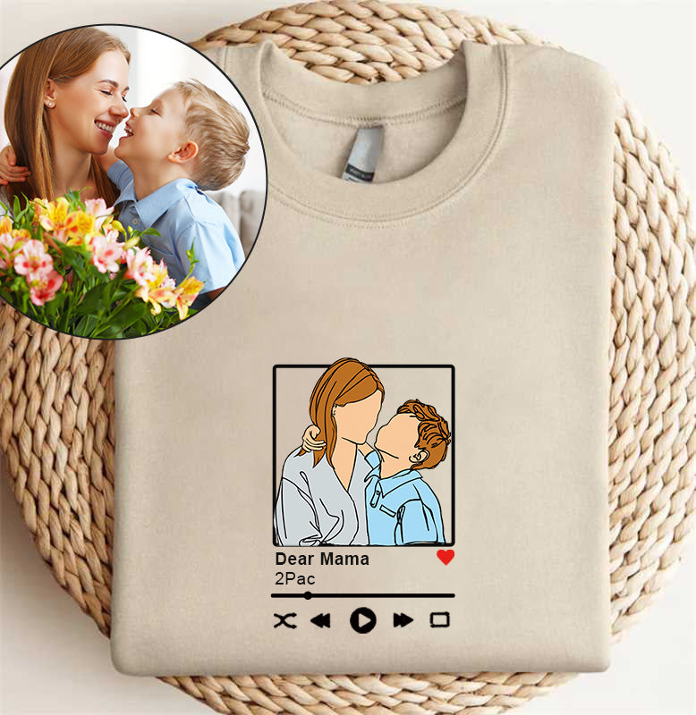 Mother's Day Gift Custom Embroidered Sweatshirt with Portrait and Music Player Hoodie