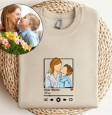 Mother's Day Gift Custom Embroidered Sweatshirt with Portrait and Music Player Hoodie