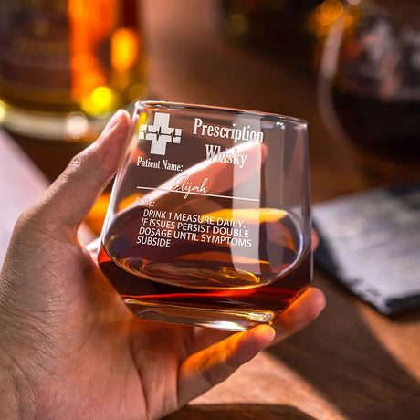 Personalized Funny Prescription Whisky Glasses and Slate Coaster with Laser Engraved Name Father's Day Gift for Grandpa Dad