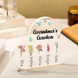 Personalized Grandma's Garden Acrylic 1-6 Names Customize Birthday Flowers Ornament Gifts Special Heart Keepsake Desktop Ornament for Grandma