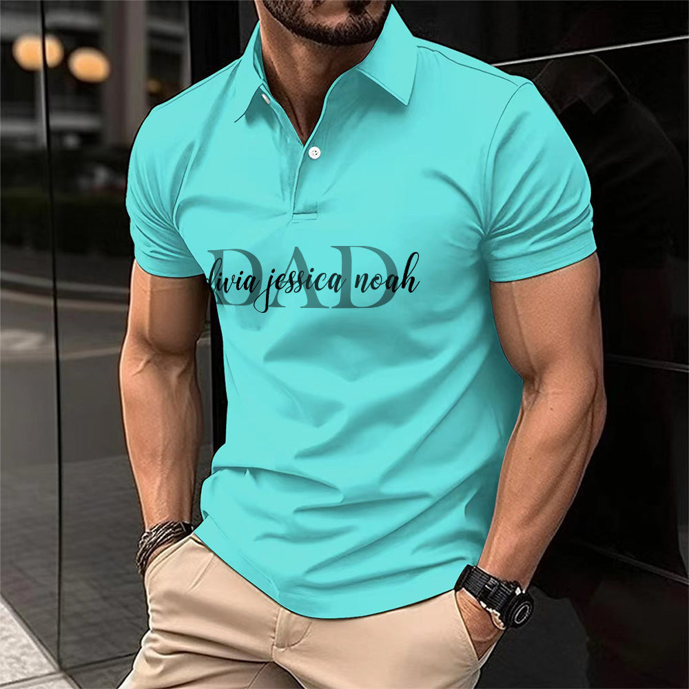 Personalized Dad Polo T-shirt With Child's Name On Chest, Father's Day Gift