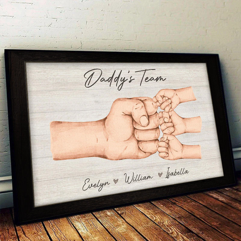 Daddy & Kids, Together We're A Team - Family Personalized Custom Horizontal Poster - Father's Day, Birthday Gift For Dad