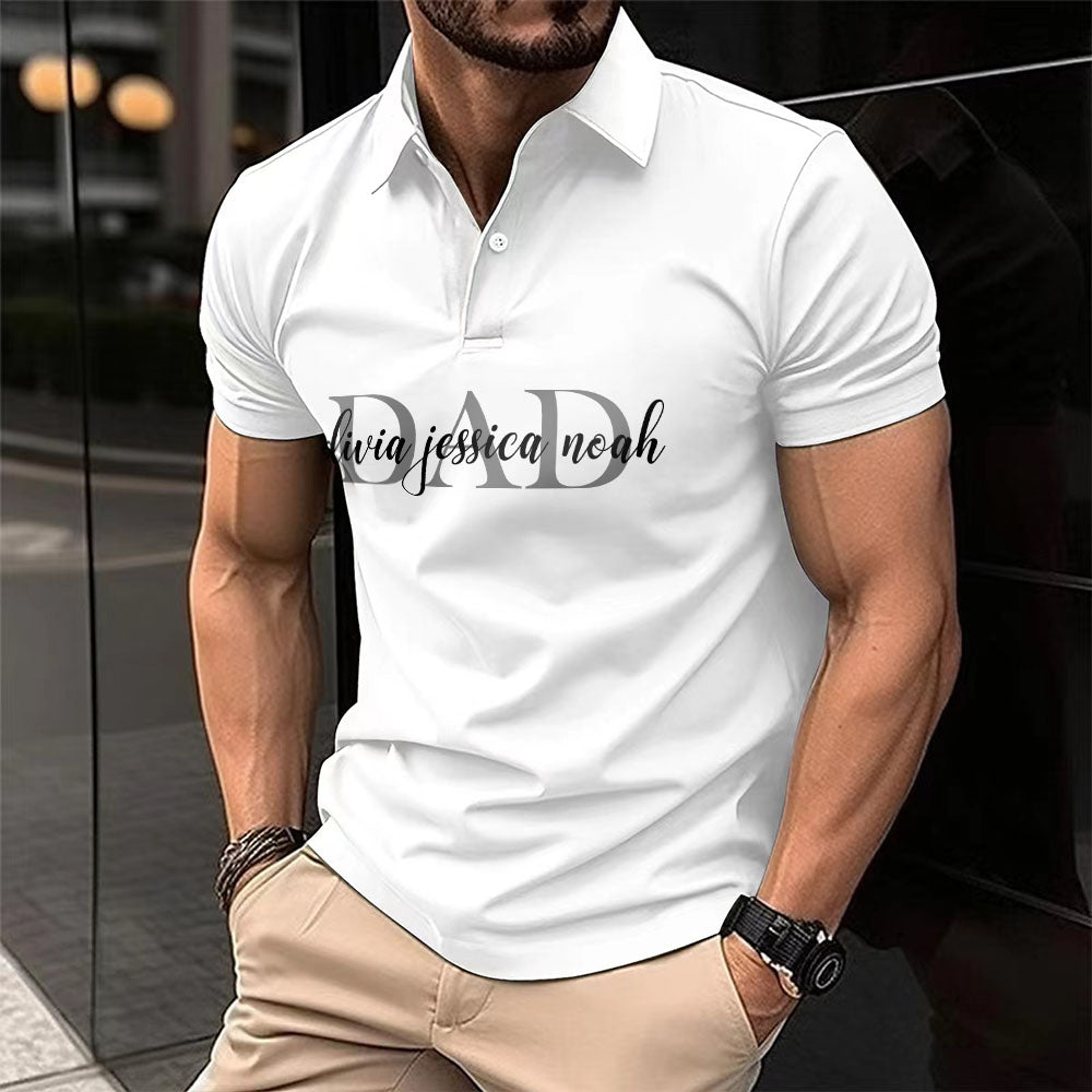 Personalized Dad Polo T-shirt With Child's Name On Chest, Father's Day Gift