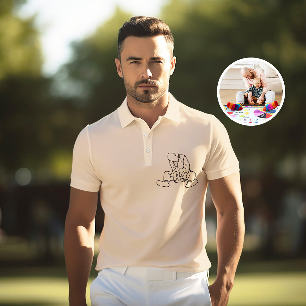 Personalized Polo T-shirt  Papa Inscription with Custom Family Photo for Father's Day