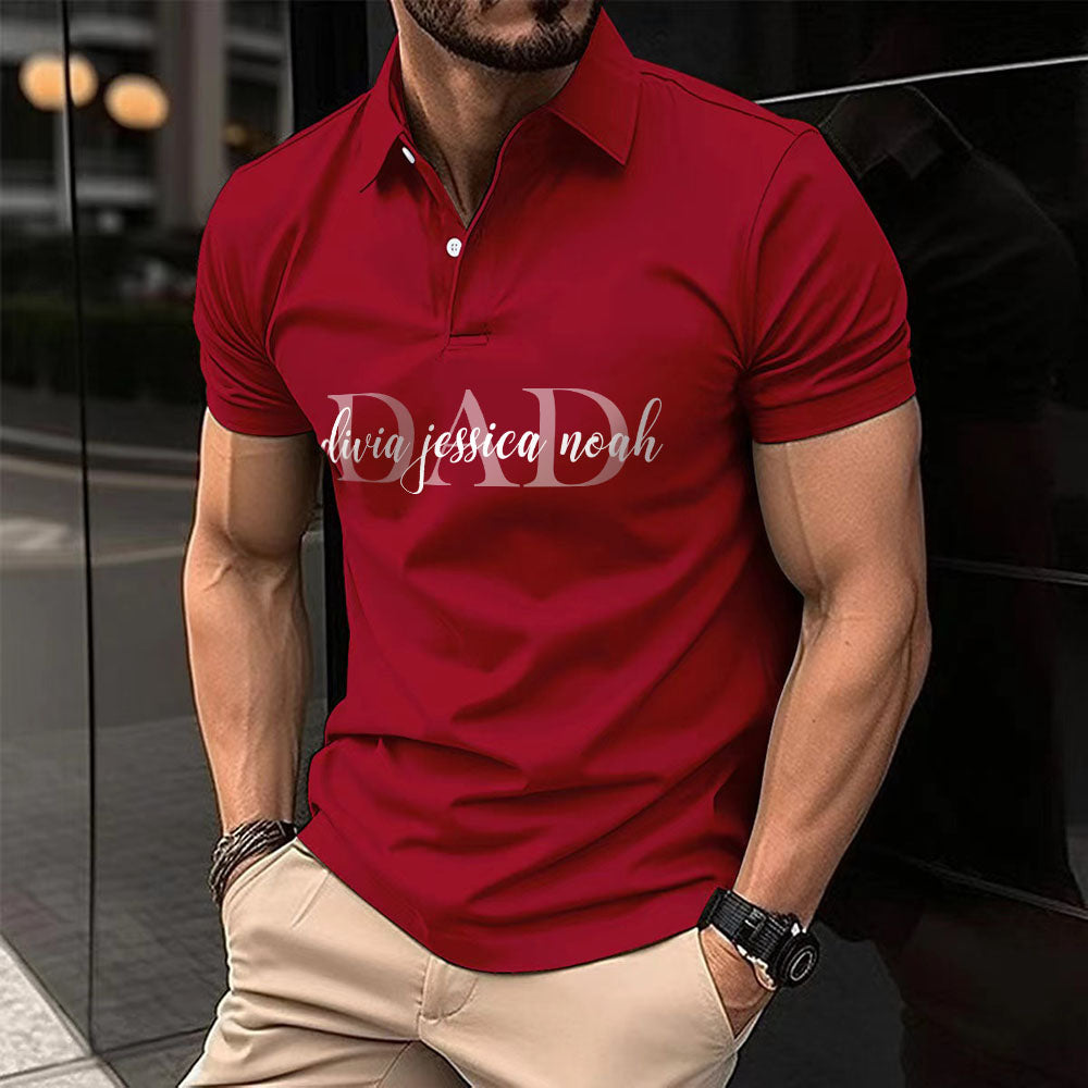 Personalized Dad Polo T-shirt With Child's Name On Chest, Father's Day Gift