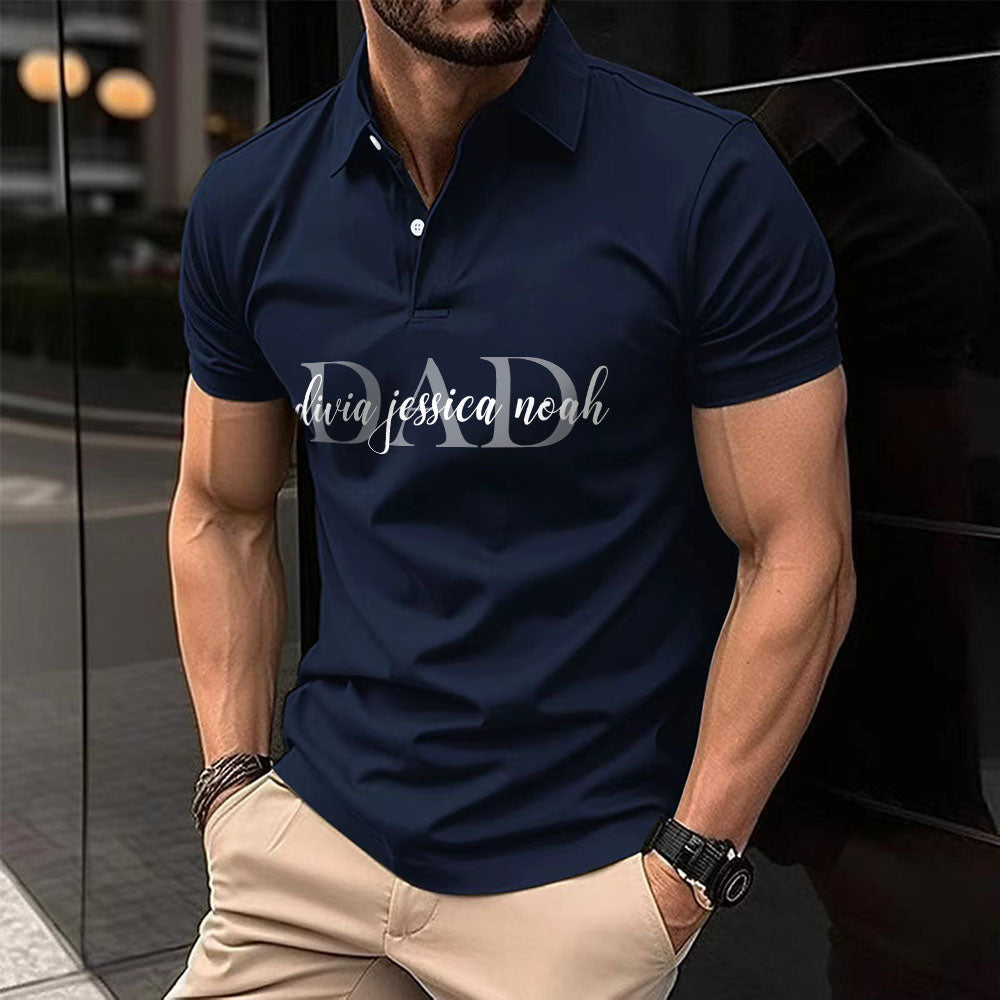 Personalized Dad Polo T-shirt With Child's Name On Chest, Father's Day Gift