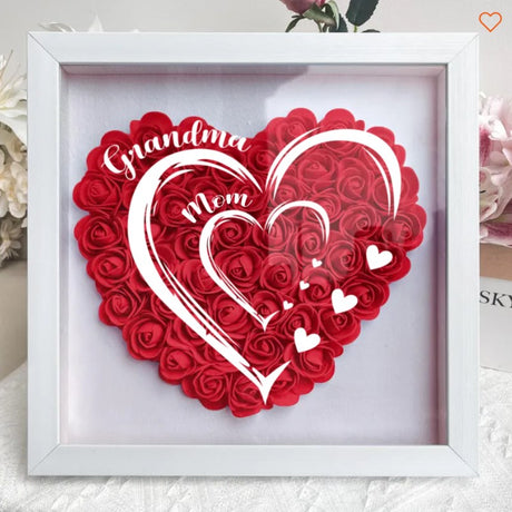 Grandma Hearts Mommy Hearts - Personalized Flower Shadow Box