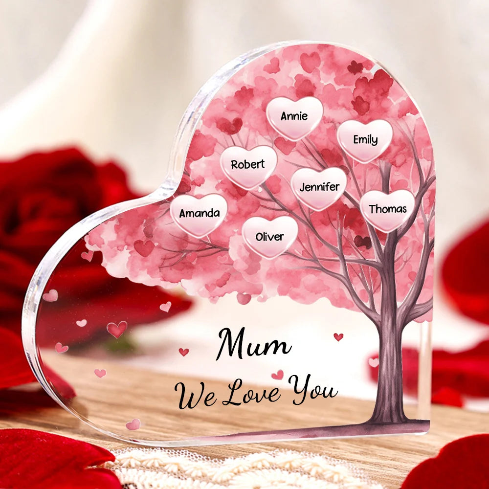 Personalized 1-10 Names and Text Pink Family Tree Family Acrylic Decorative Desk Decoration for Mother