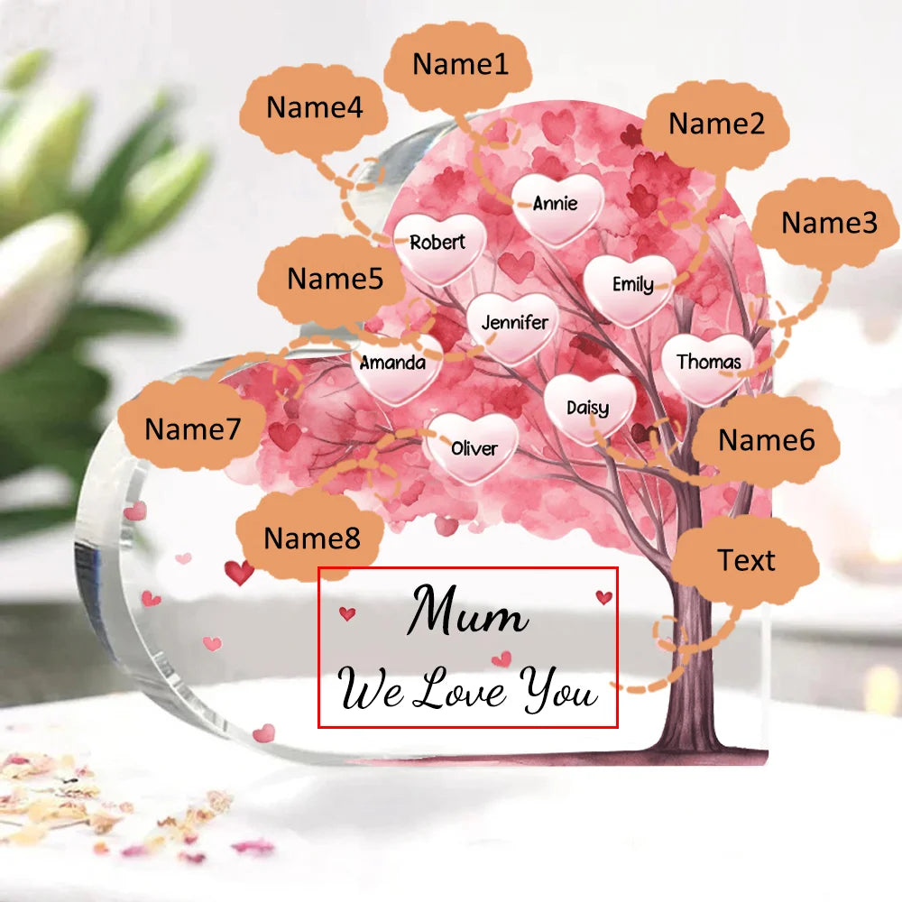 Personalized 1-10 Names and Text Pink Family Tree Family Acrylic Decorative Desk Decoration for Mother