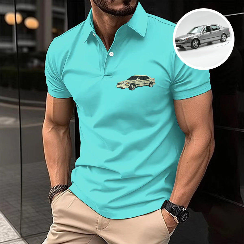 Custom Embroidery Car Photo Art Polo Shirt, Custom Car Polo Shirt, Dad Gift, Gift for Him