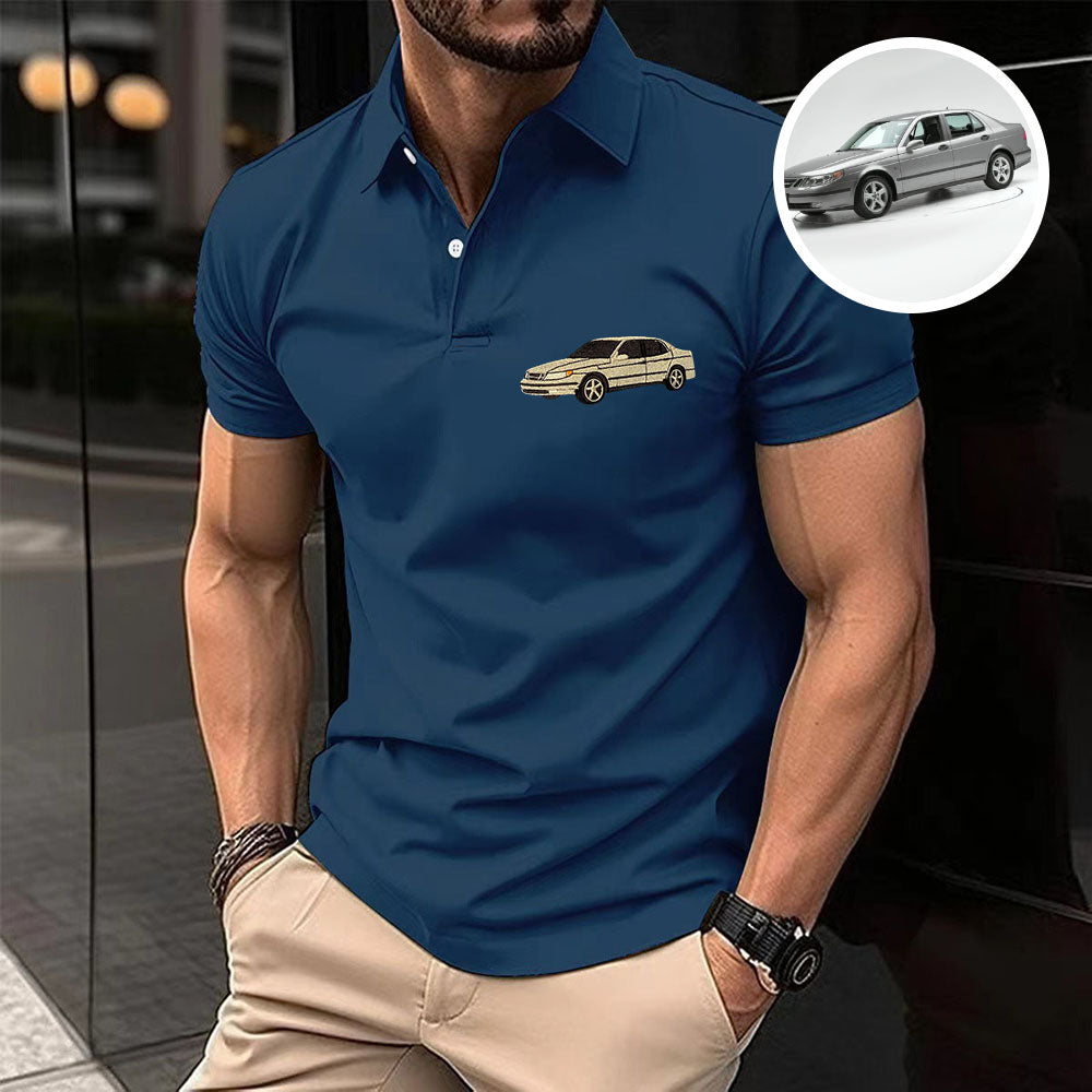 Custom Embroidery Car Photo Art Polo Shirt, Custom Car Polo Shirt, Dad Gift, Gift for Him