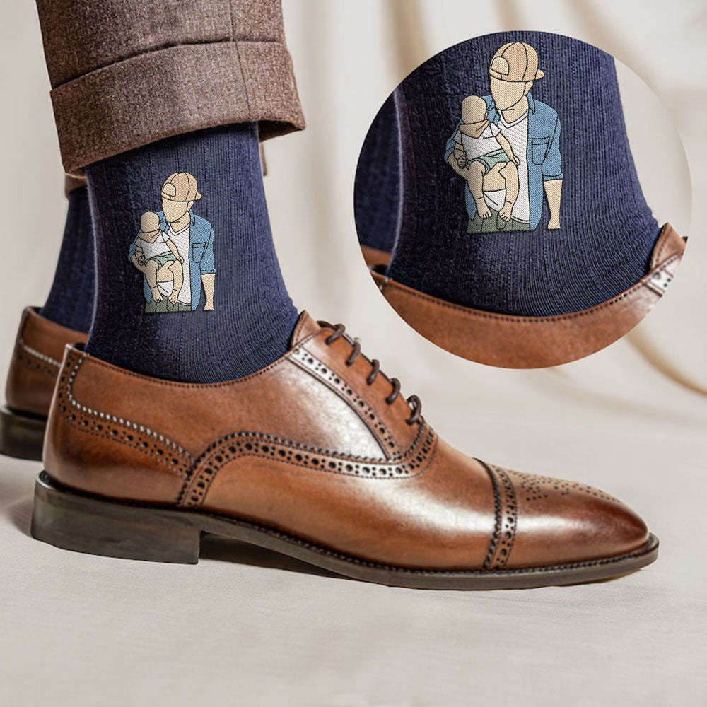 Embroidered Character Socks, Anniversary Socks, Father’S Day Gift Socks, Photo Thin Cotton Vertical Socks