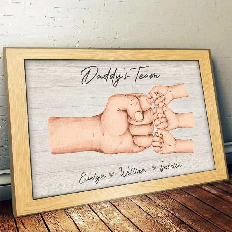 Daddy & Kids, Together We're A Team - Family Personalized Custom Horizontal Poster - Father's Day, Birthday Gift For Dad