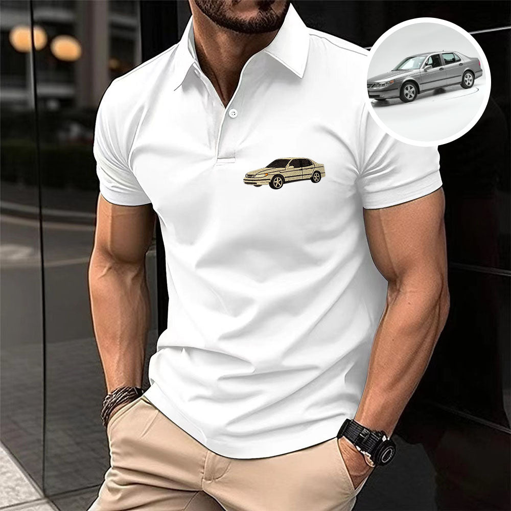 Custom Embroidery Car Photo Art Polo Shirt, Custom Car Polo Shirt, Dad Gift, Gift for Him