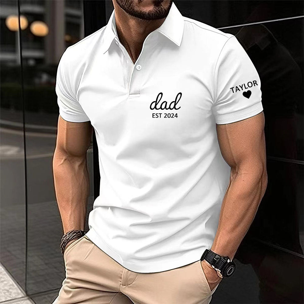 Custom Dad Polo T-shirt with Date and Children Name, Father's Day Gift