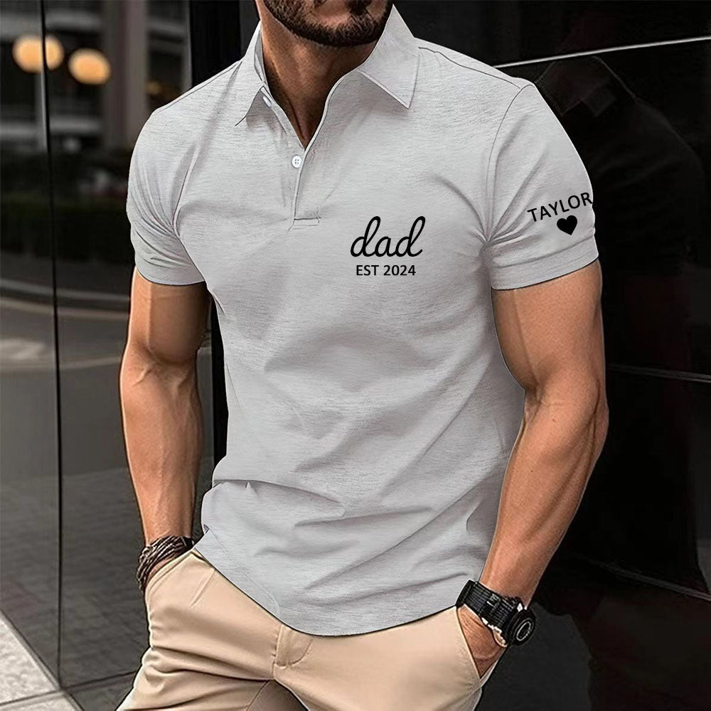 Custom Dad Polo T-shirt with Date and Children Name, Father's Day Gift