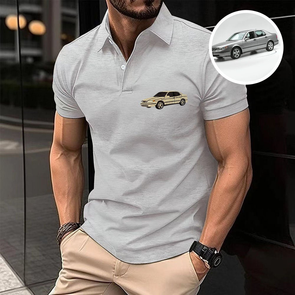 Custom Embroidery Car Photo Art Polo Shirt, Custom Car Polo Shirt, Dad Gift, Gift for Him