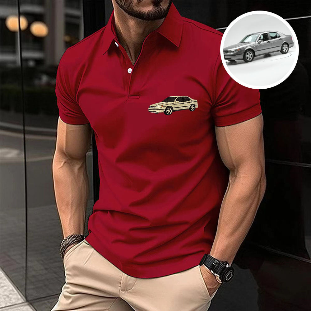 Custom Embroidery Car Photo Art Polo Shirt, Custom Car Polo Shirt, Dad Gift, Gift for Him