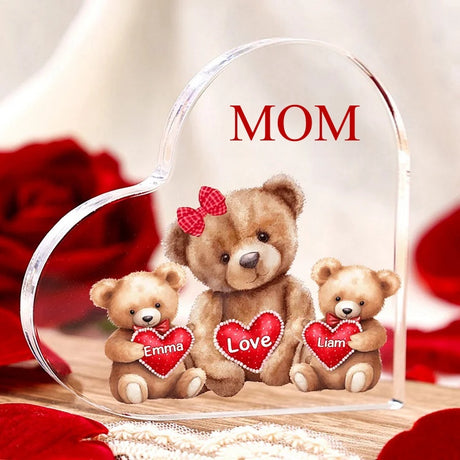 Mother's Day Gift Personalized Mom Acrylic Heart Keepsake Custom Text Love Cute Bear Ornaments Gift for Grandma/Mother