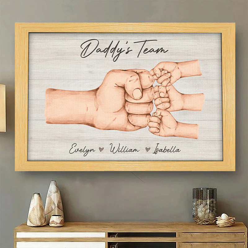 Daddy & Kids, Together We're A Team - Family Personalized Custom Horizontal Poster - Father's Day, Birthday Gift For Dad