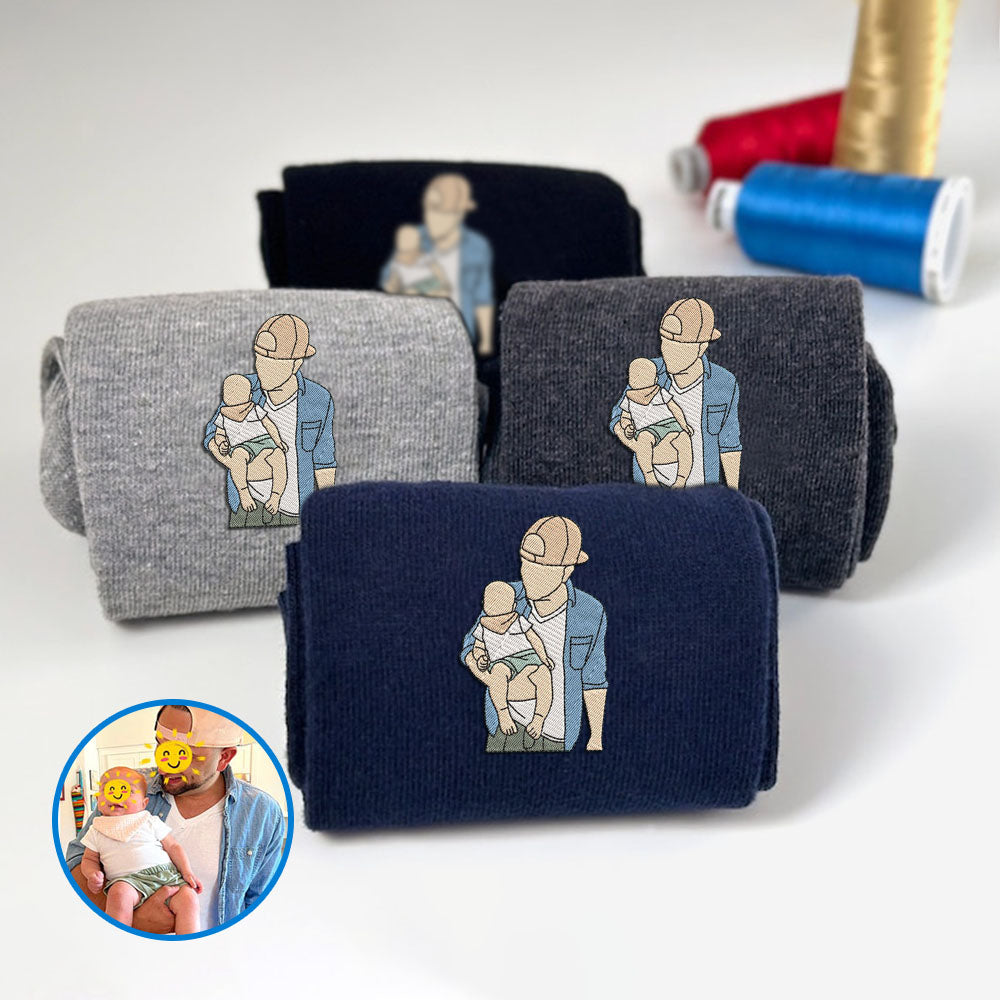 Embroidered Character Socks, Anniversary Socks, Father’S Day Gift Socks, Photo Cotton Socks