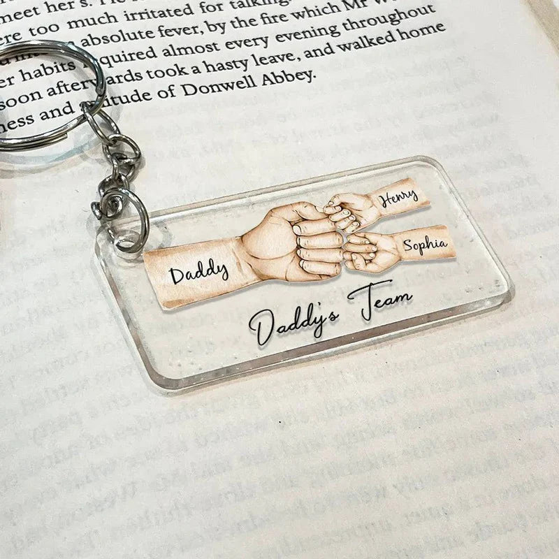 “Daddy's Dream Team” - Personalized Fist Bump Acrylic Or Wooden Keychain- Ideal Father's Day Gift