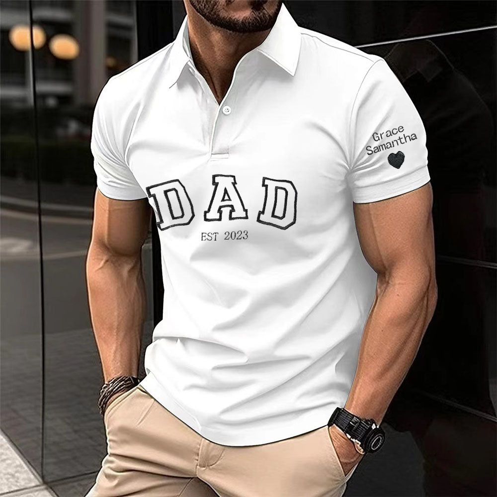 Personalized Dad Est Polo Shirt with Child's Name on Sleeve, Father's Day Gift