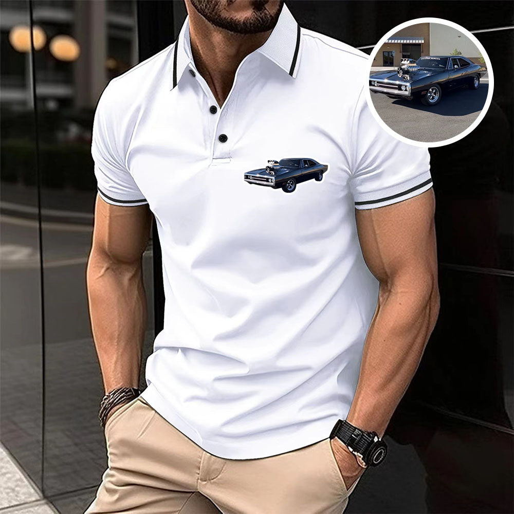 Personalized Car Photo Polo T-shirt for Dad, Custom Shirt For Father's Day Gift