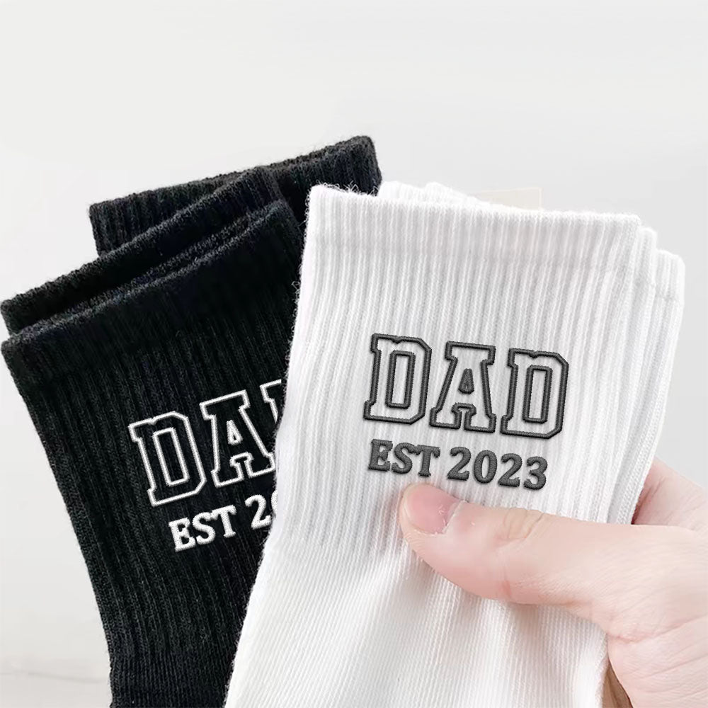 Embroidered Father And Son Socks, Pure Cotton Socks, Father And Son Photo Socks, Meaningful Sock Gifts, Pure Thick Cotton Vertical Socks