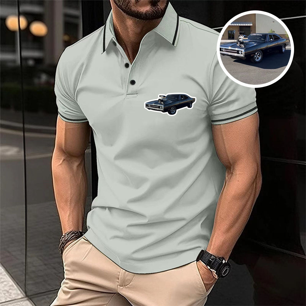 Personalized Car Photo Polo T-shirt for Dad, Custom Shirt For Father's Day Gift