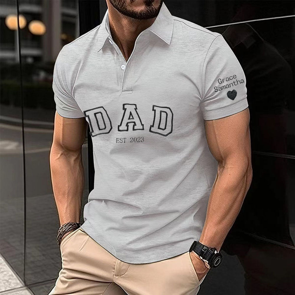 Personalized Dad Est Polo Shirt with Child's Name on Sleeve, Father's Day Gift