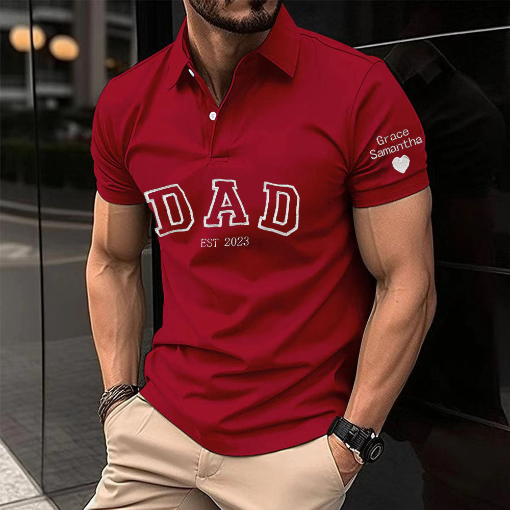 Personalized Dad Est Polo Shirt with Child's Name on Sleeve, Father's Day Gift