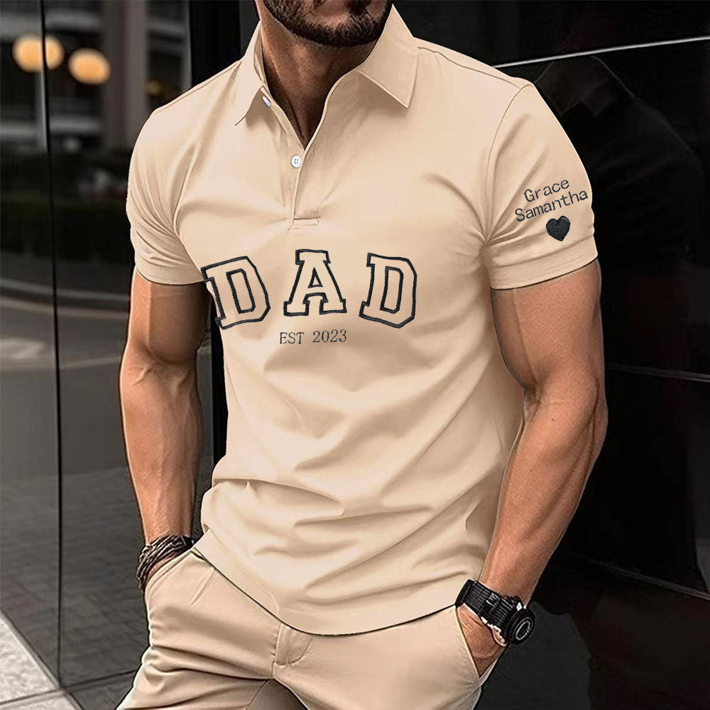 Personalized Dad Est Polo Shirt with Child's Name on Sleeve, Father's Day Gift