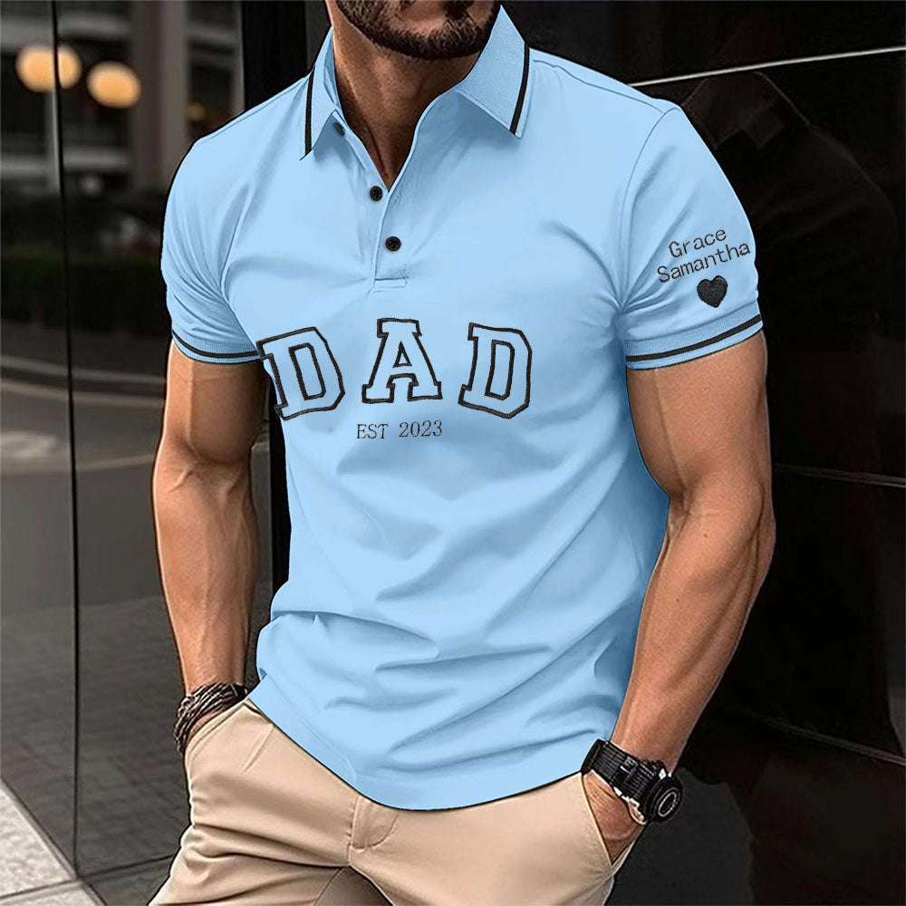 Personalized Polo T-shirt with Name On Sleeve, Custom Polo T-shirt For Dear Dad