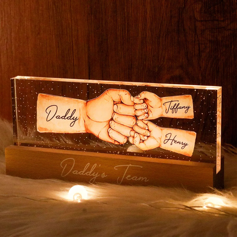 Daddy's Team Fist Bump Personalized Acrylic LED Night Light