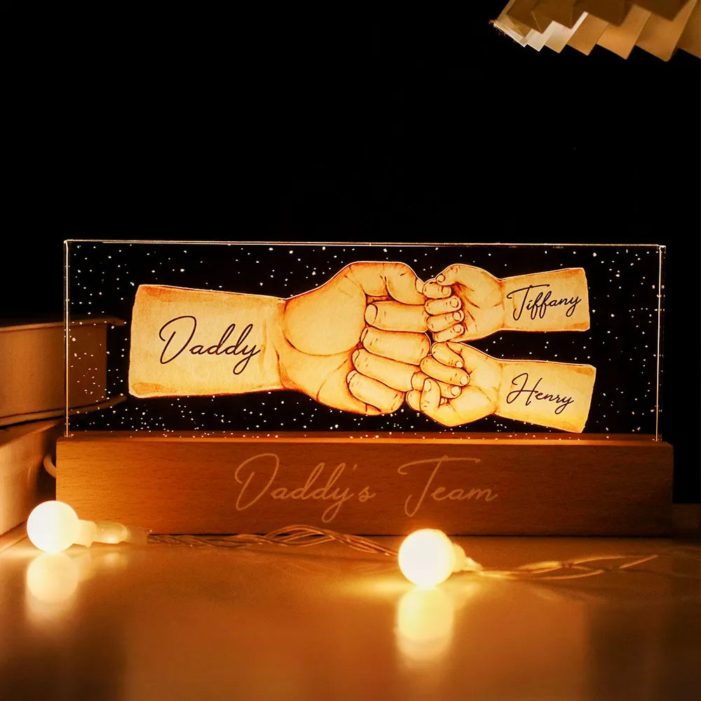 Daddy's Team Fist Bump Personalized Acrylic LED Night Light