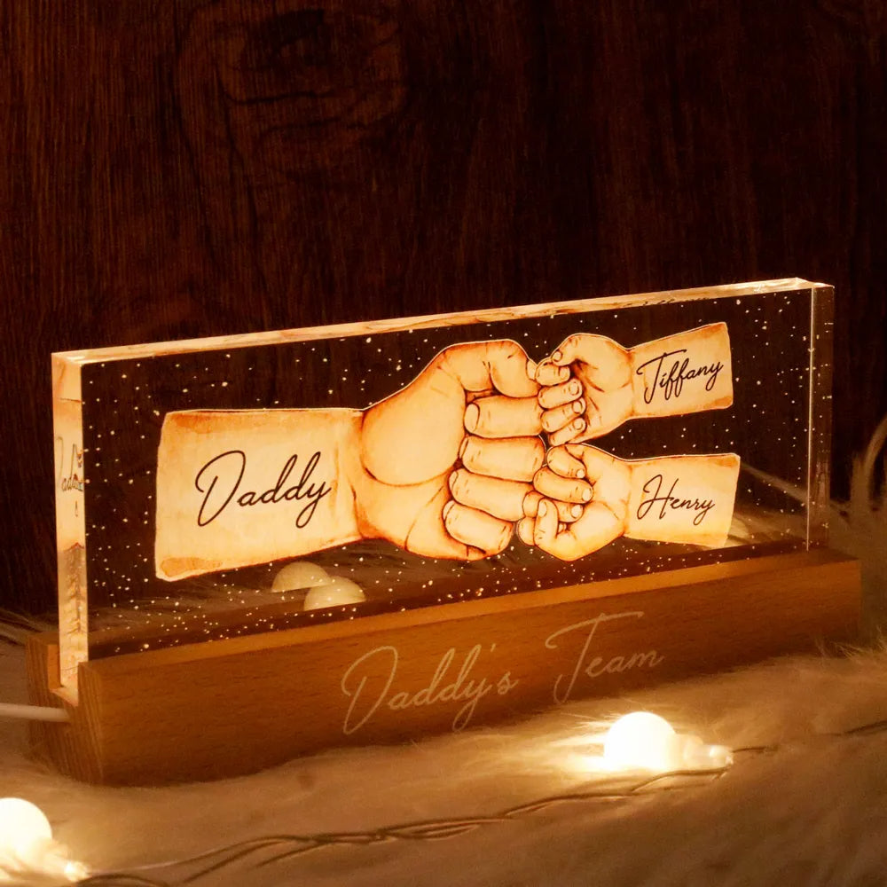 Daddy's Team Fist Bump Personalized Acrylic LED Night Light