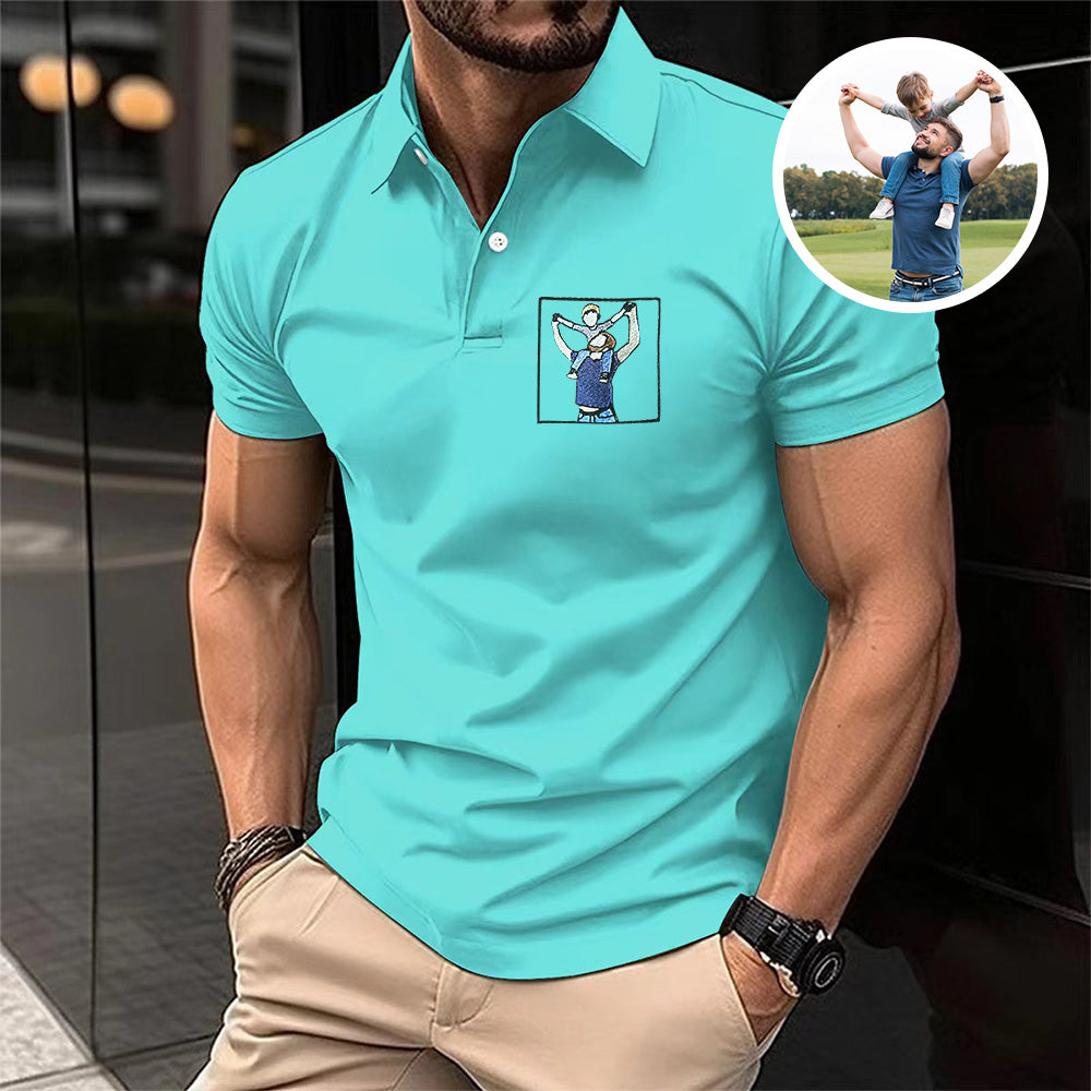 Custom Photo Polo T-shirt For Dad, Father's Day Polo T-shirt, Personalized Dad Portrait Polo Shirt, Father's Day Gifts, Embroidery Polo T-shirt For Husband