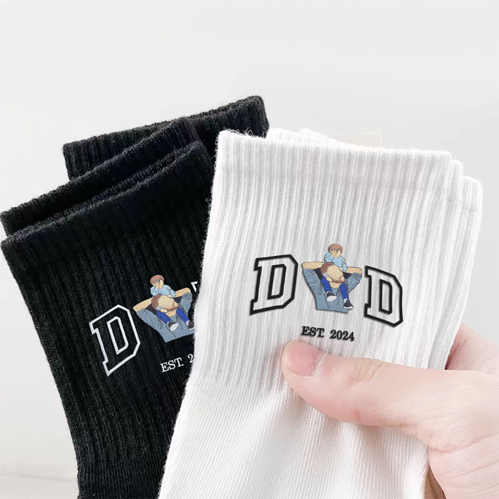 Embroidered Character Letter Socks, Photo In The Middle Letter Socks, Meaningful Sock Gifts, Thick Cotton Vertical Socks