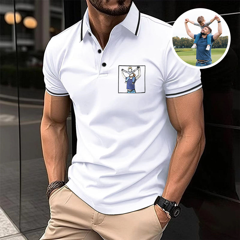 Father's Day Gifts Custom Embroidered Polo T-shirt Portrait Music Player Family Gift