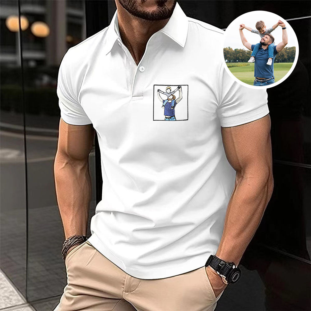 Custom Photo Polo T-shirt For Dad, Father's Day Polo T-shirt, Personalized Dad Portrait Polo Shirt, Father's Day Gifts, Embroidery Polo T-shirt For Husband