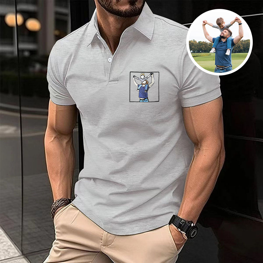 Custom Photo Polo T-shirt For Dad, Father's Day Polo T-shirt, Personalized Dad Portrait Polo Shirt, Father's Day Gifts, Embroidery Polo T-shirt For Husband