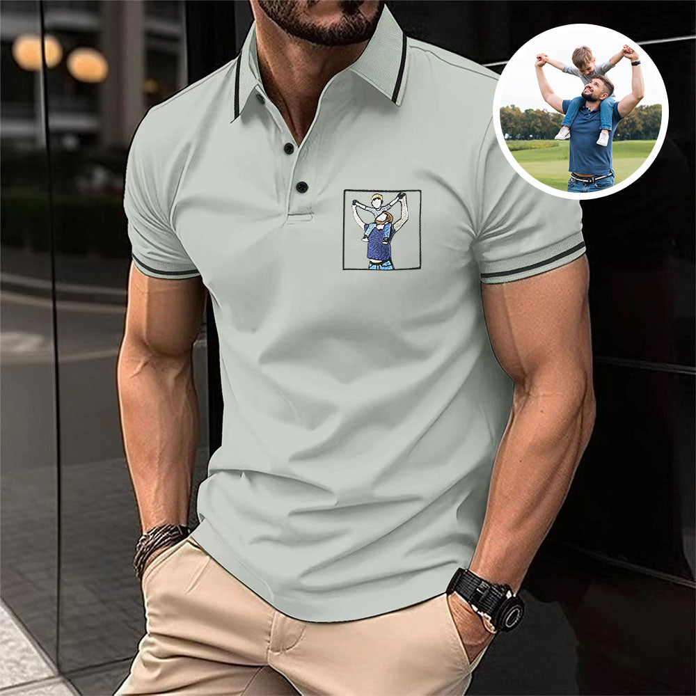 Father's Day Gifts Custom Embroidered Polo T-shirt Portrait Music Player Family Gift