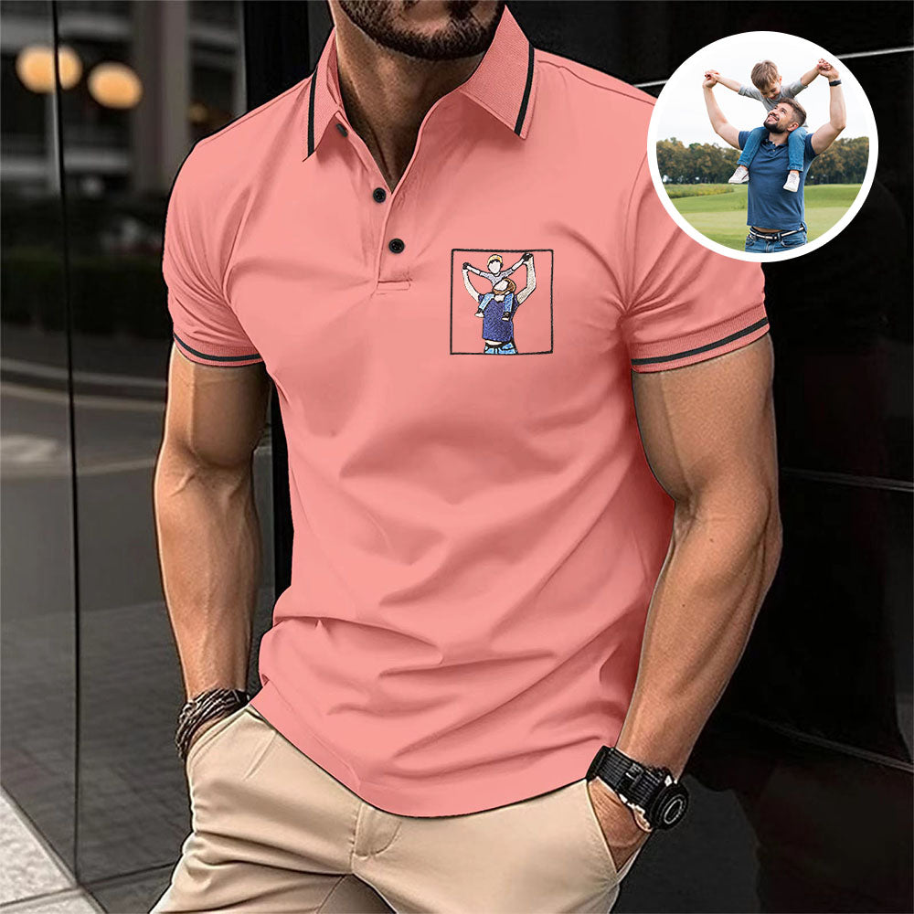 Custom Embroidered Dad Polo T-shirt, Father's Day Gift, Personalized Family Shirt, Gift For Dad, Papa Embroidered Polo T-shirt From Photo