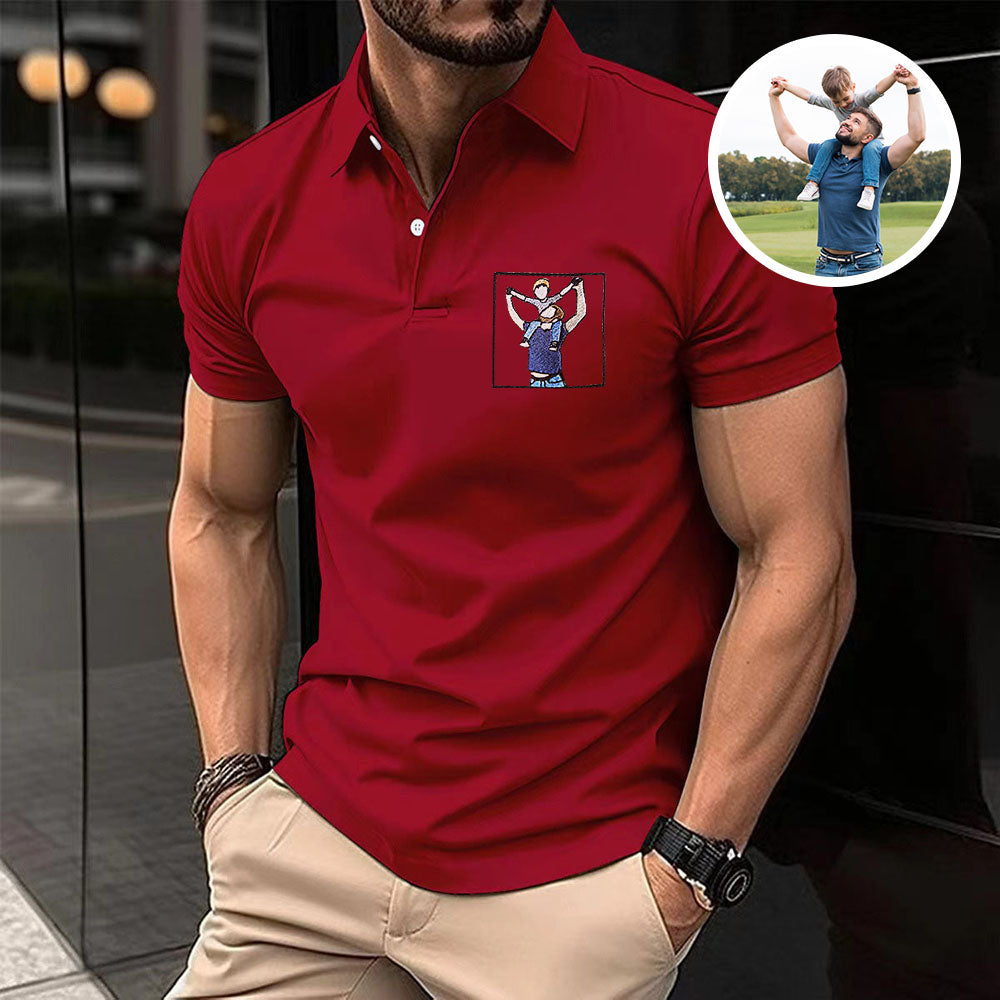 Custom Photo Polo T-shirt For Dad, Father's Day Polo T-shirt, Personalized Dad Portrait Polo Shirt, Father's Day Gifts, Embroidery Polo T-shirt For Husband