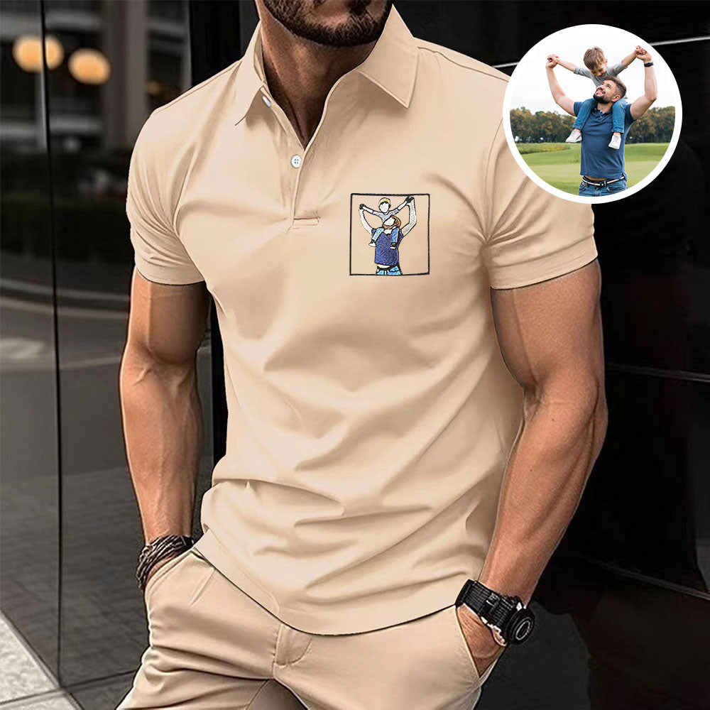 Custom Photo Polo T-shirt For Dad, Father's Day Polo T-shirt, Personalized Dad Portrait Polo Shirt, Father's Day Gifts, Embroidery Polo T-shirt For Husband