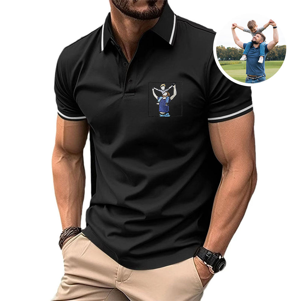 Father's Day Gifts Custom Embroidered Polo T-shirt Portrait Music Player Family Gift