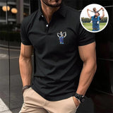 Custom Photo Polo T-shirt For Dad, Father's Day Polo T-shirt, Personalized Dad Portrait Polo Shirt, Father's Day Gifts, Embroidery Polo T-shirt For Husband